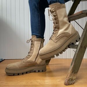 All Saints BETH Canvas & Suede Platform Lug Sole Boots in Sand *Portugal*